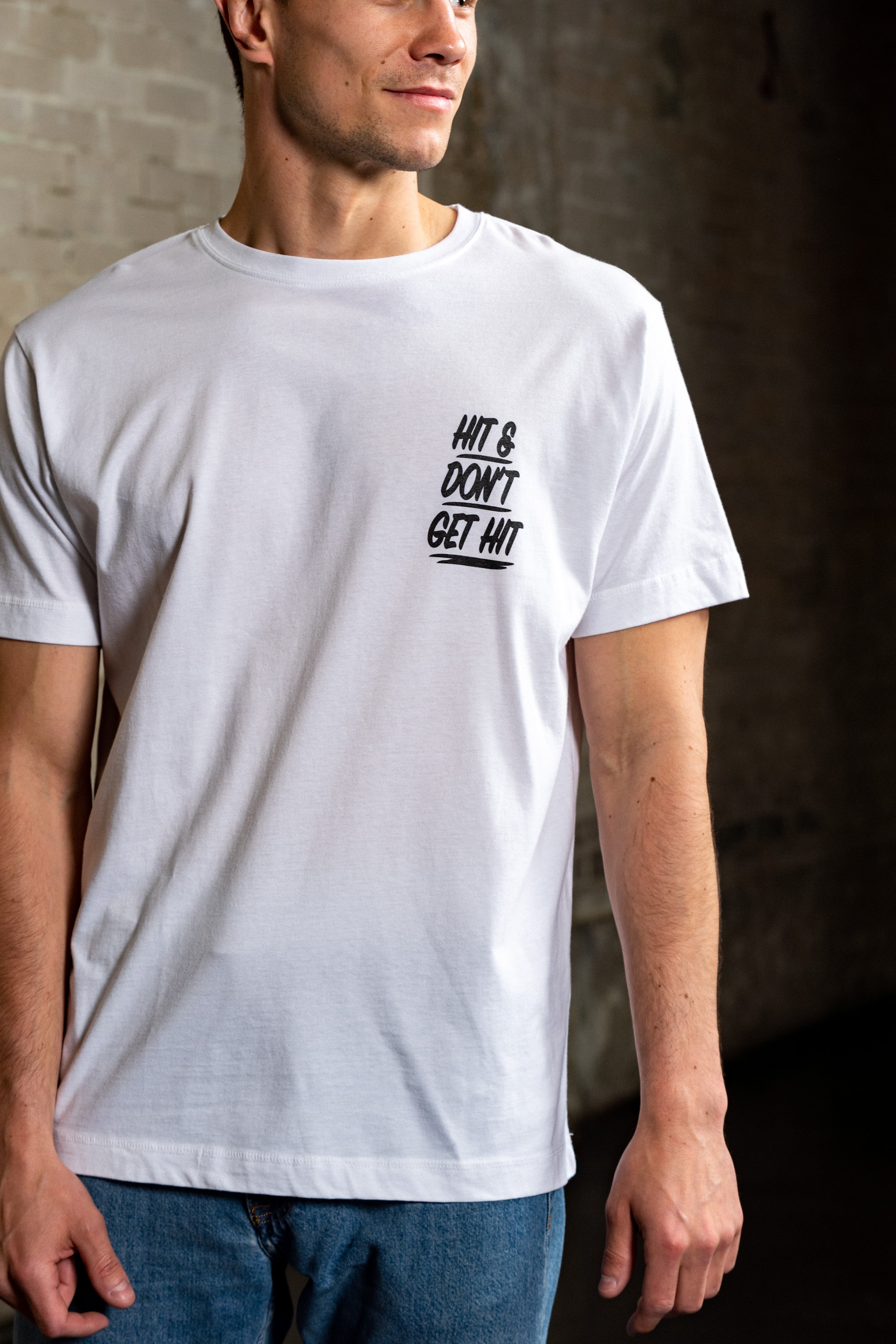 Hit and Don't Get Hit  T - Fairfield Short sleeve T-shirt. Collab with Josh Stika