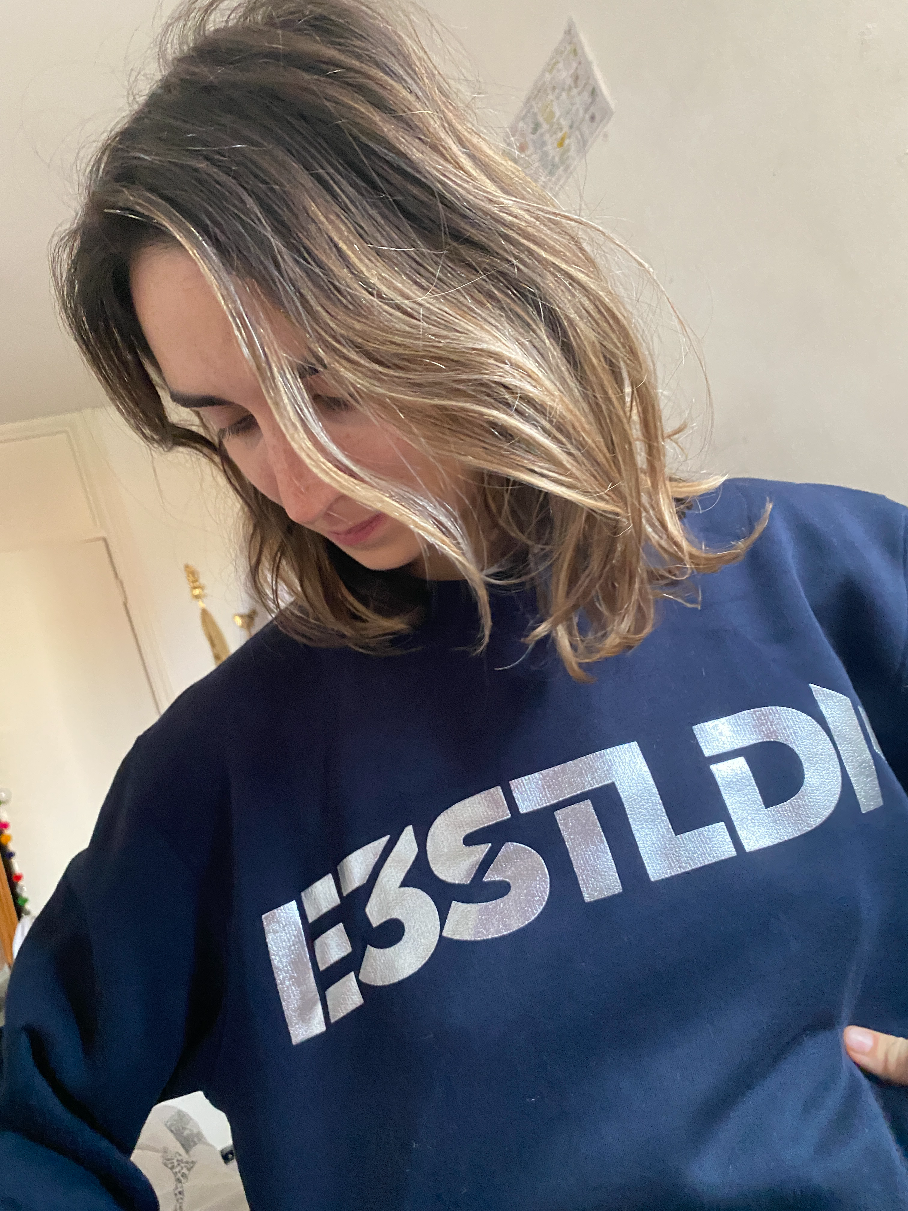 E3STLDN Navy Sweat with silver logo